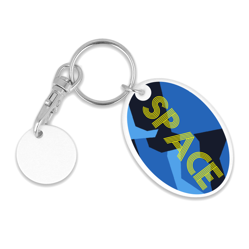 Recycled OLD £ Oval Trolley Mate Keyring (unprinted coin)